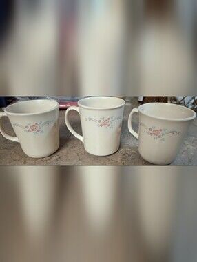 Classic Floral Ceramic Coffee Mug - Cream with Pink & Blue Floral Accent